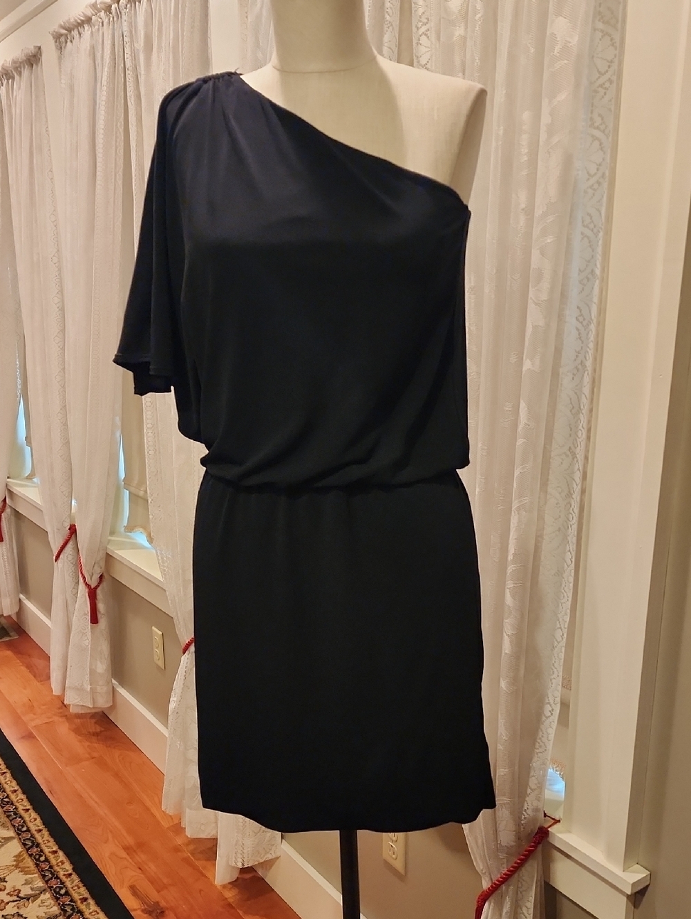 White House Black Market Black One-Shoulder Draped Dress